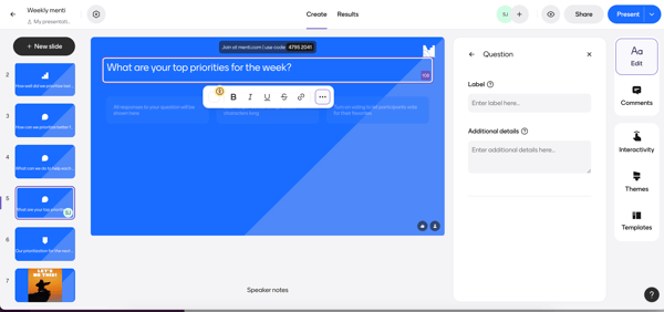 Adding interactive questions on Mentimeter