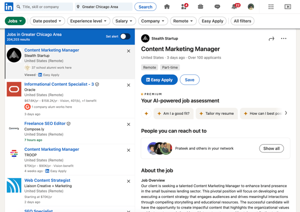 Using the Jobs tab on LinkedIn for a job search