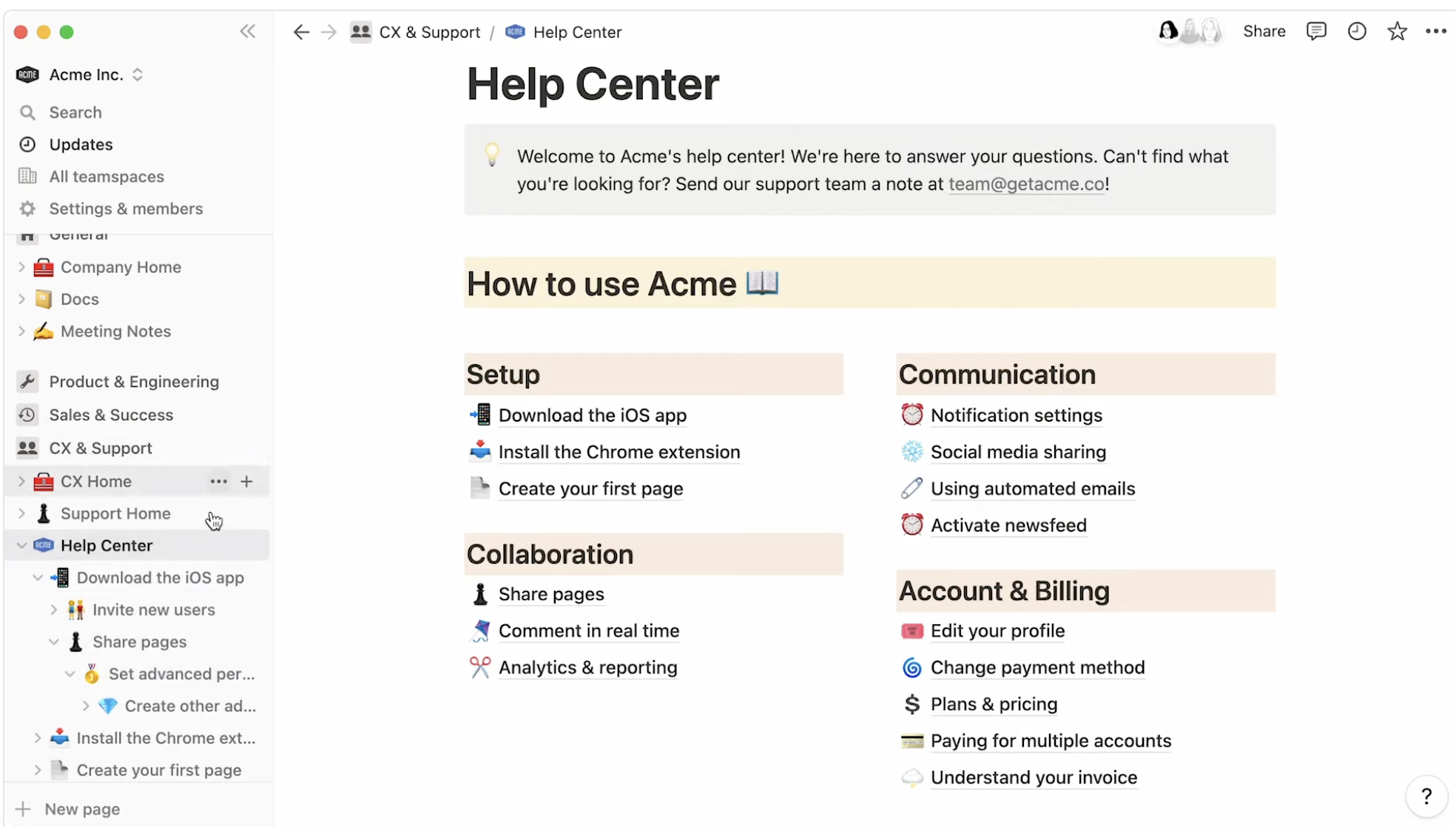 Notion interface demonstrating the infinite nesting of pages feature