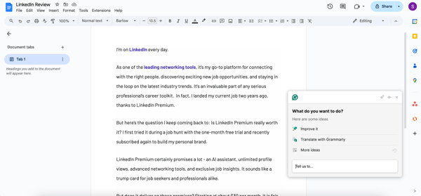 Grammarly AI writing assistant