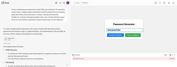 Grok's code for a password generator