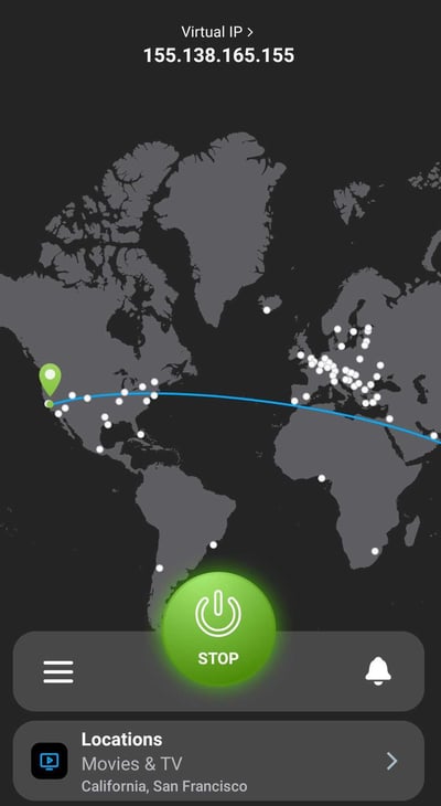 The user interface of VPN Unlimited on my mobile