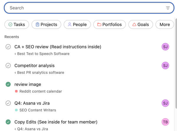 Search on Asana