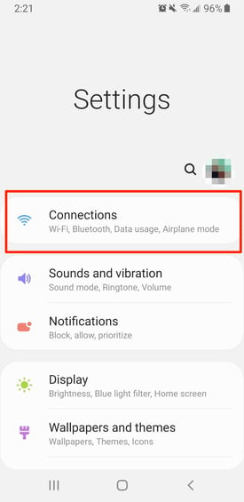 Connections on Samsung Galaxy