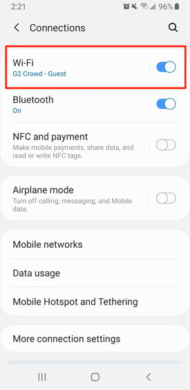 Select Wi-Fi on Samsung Galaxy