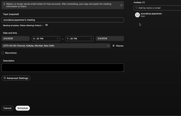 Setting up meeting on Webex