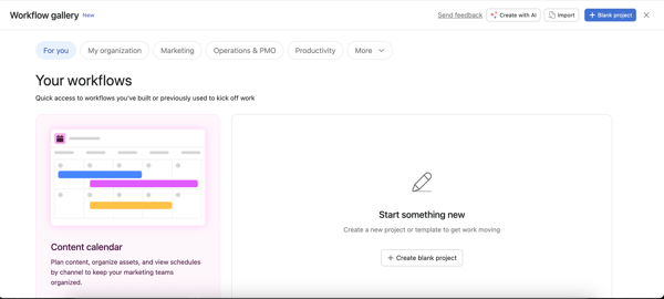 Setting up projects on Asana