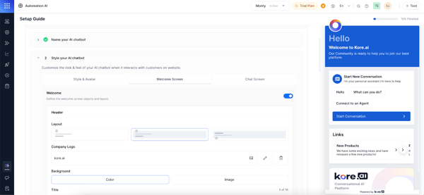 Setup guide for AI chatbot on kore.ai