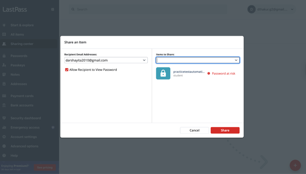 Sharing passwords on LastPass