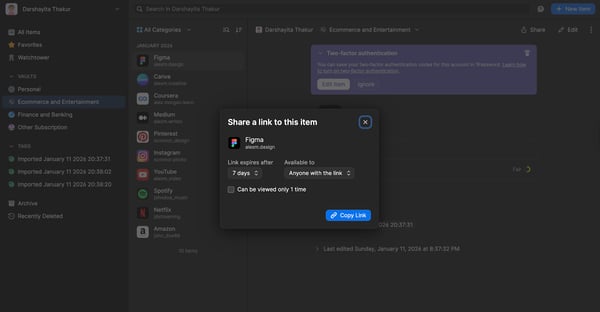 Sharing passwords on 1Password