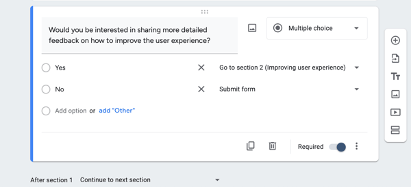 Skip logic in Google Forms