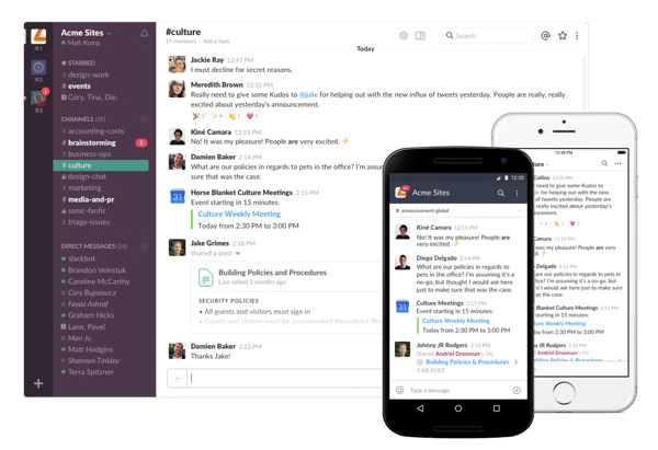 Slack channels interface