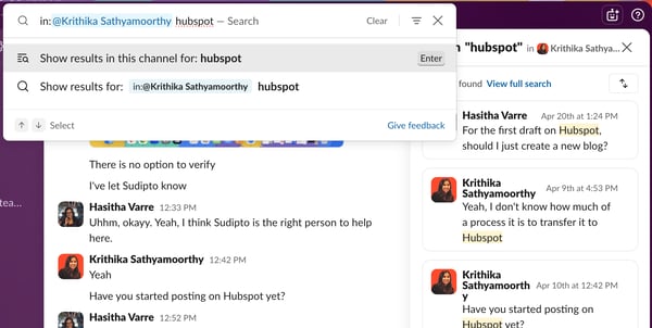 Slack search history