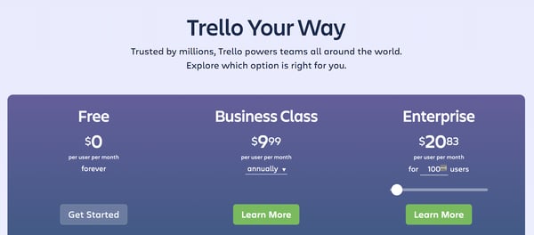 trello pricing freemium to enterprise
