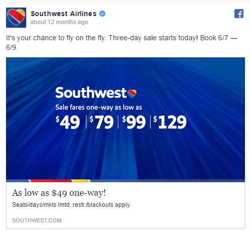 Southwest facebook ad