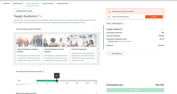 SurveyMonkey Audience feature to get targeted audience