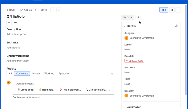 Task management on Jira