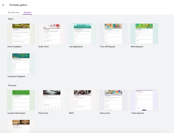 Templates on Google Forms