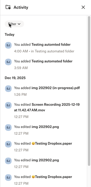 Testing Dropbox folder version history