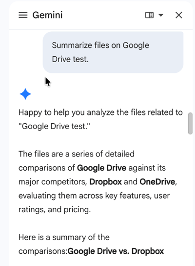 Testing Gemini in Google Drive