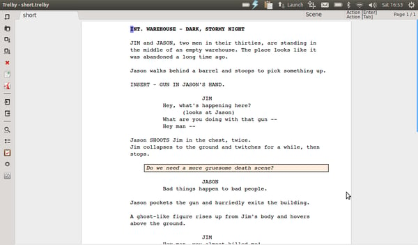 Trelby, a type of free screenwriting software