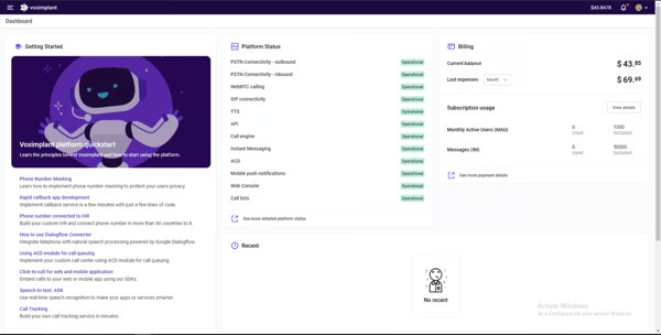 Voximplant developer dashboard
