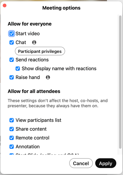 Webex host controls