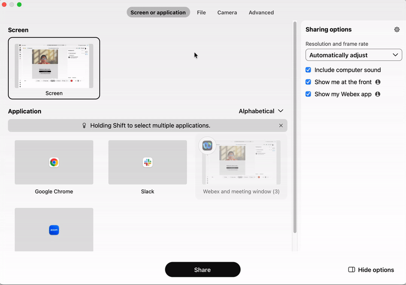 Webex screensharing