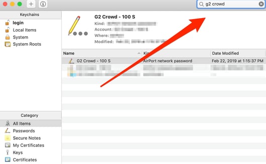 Keychain Access Search Bar on Mac