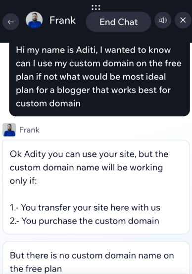 Wix customer chat