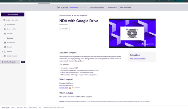 Workflow template setup on Docusign