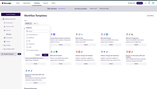Workflow templates on Docusign
