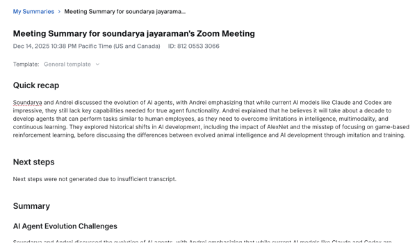 Zoom AI assistant transcript