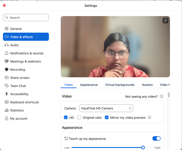 Zoom video quality