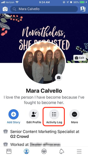 Facebook Activity Log on Mobile