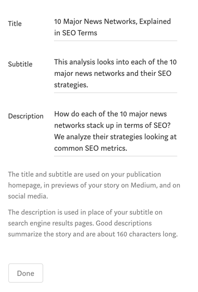 adding a meta description to your story on Medium