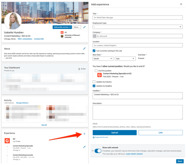 how to add experience to linkedin