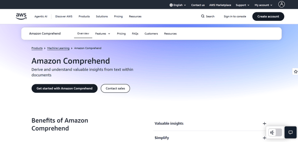 amazon-comprehend home page