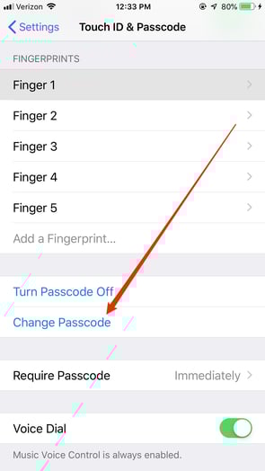 Choose Change on iPhone