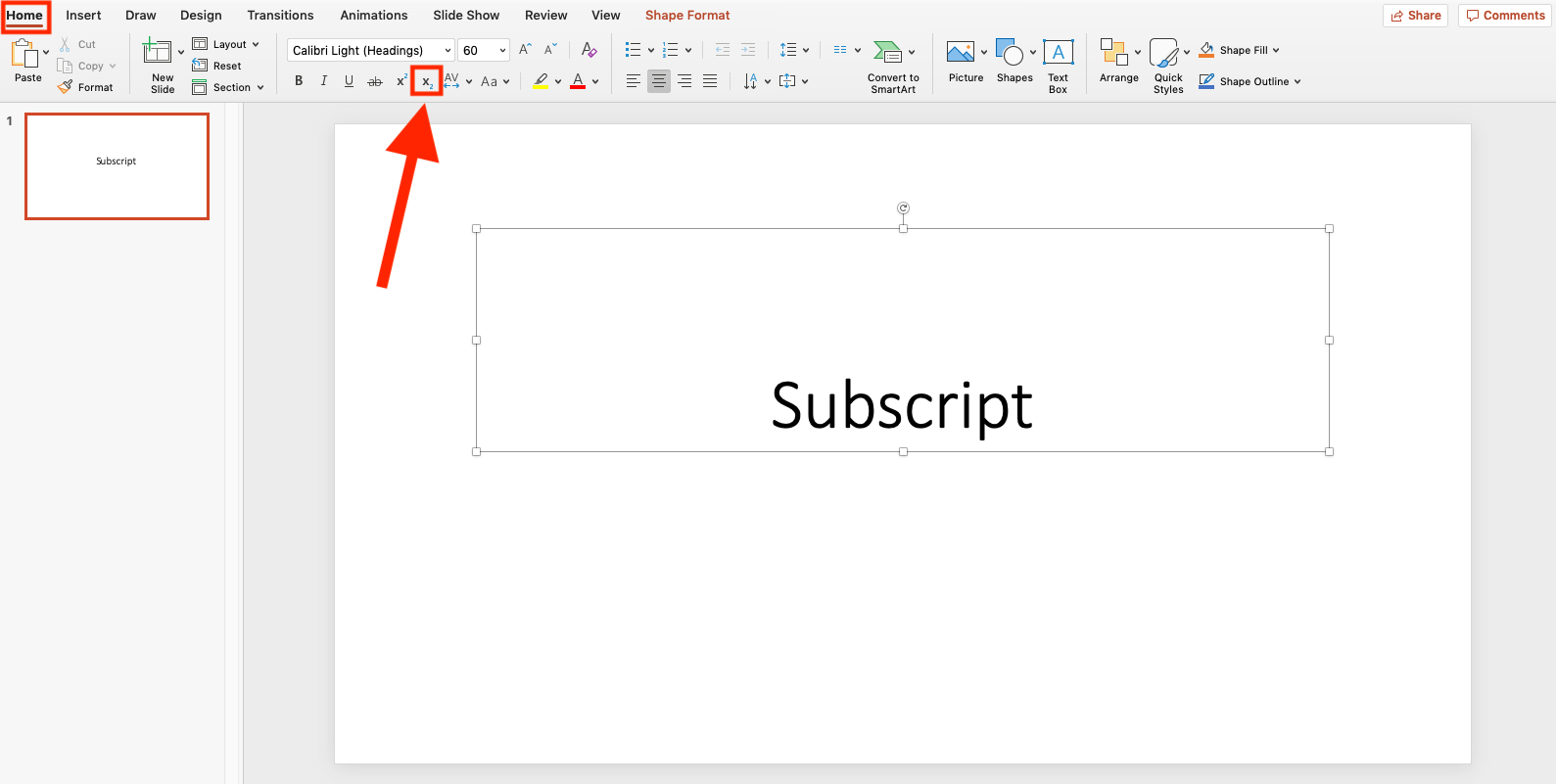 powerpoint mac subscript shortcut