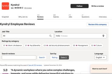 company profile page with reviews on Indeed