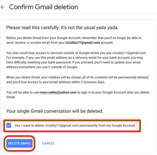 Confirmation of Deleted Gmail Account