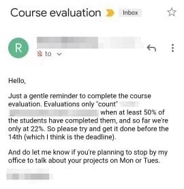 course evaluation email