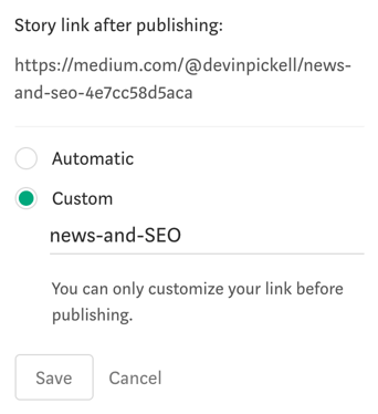 creating a custom story link on Medium