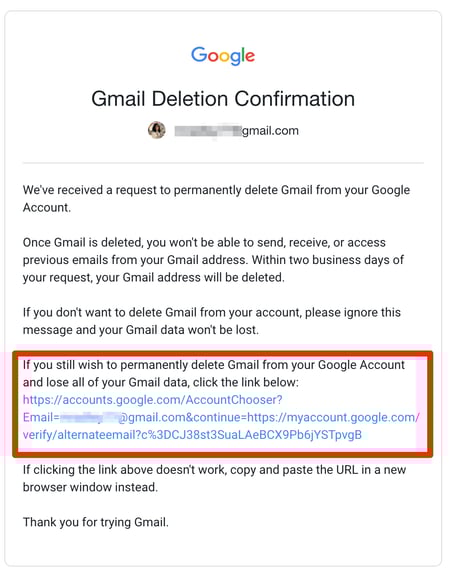Delete Gmail Link