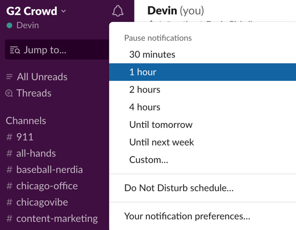 turn on do not disturb on Slack