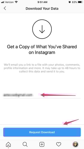 download all instagram data email address