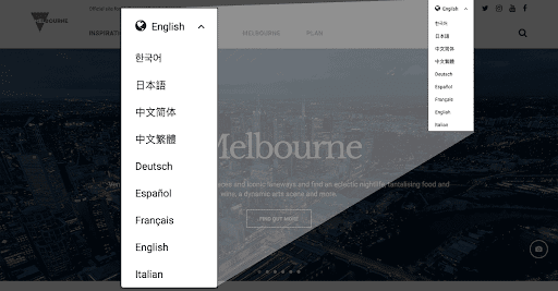 drop-down menu for multilingual website