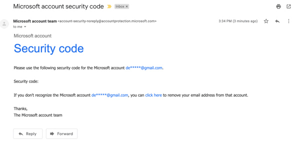 email with a security code to delete Skype account