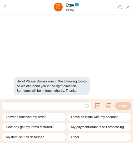 Using Etsy's Twitter chatbot